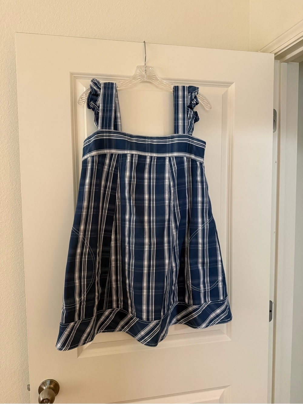 Blue Plaid Sundress with Ruffle Straps